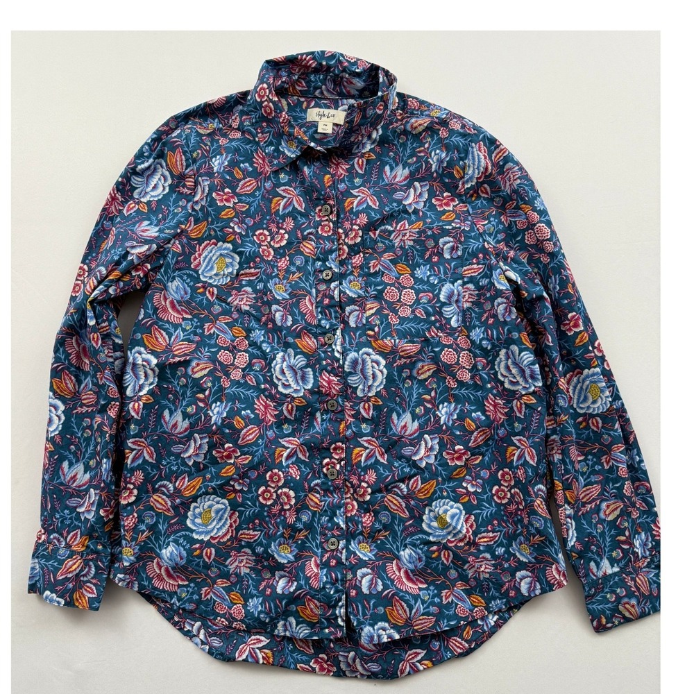 Style & Co Floral Print‎ Button Down Shirt Long Sleeve Top Women's PM